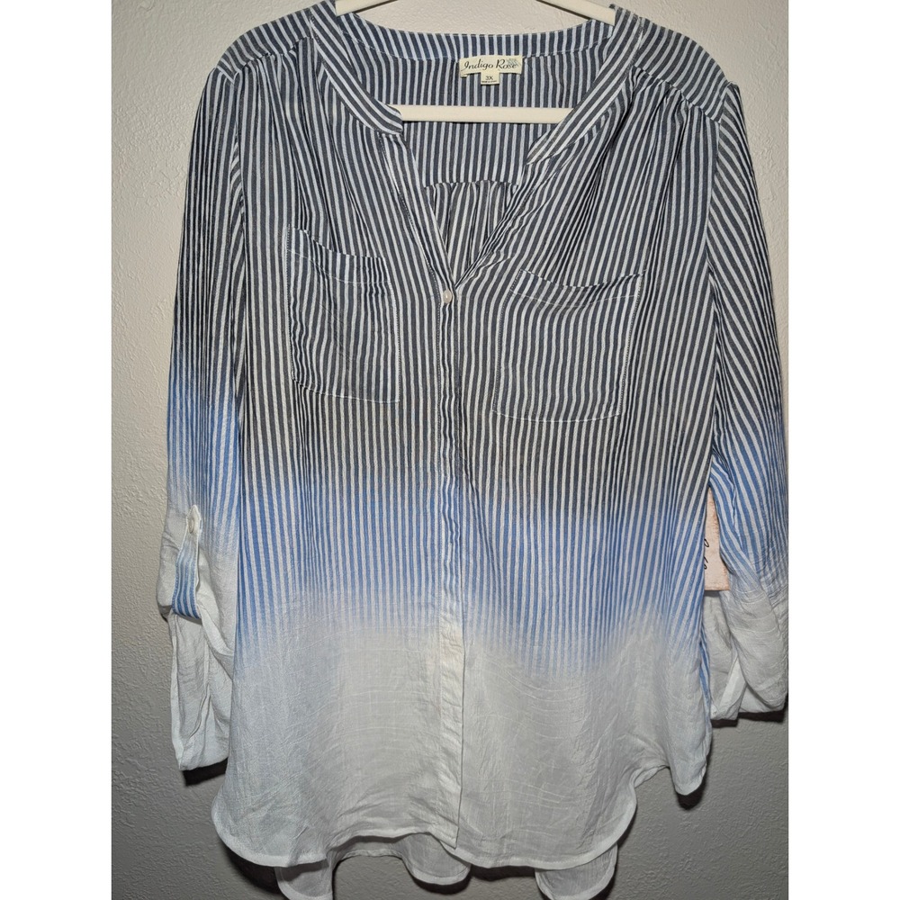Striped Ombre Blouse Womens 3X Blue NEW Top Summer Vacation Coastal Nautical‎